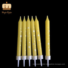 Elegant Statement 8cm Tall Star Print Yellow Thin Stick Birthday Candles